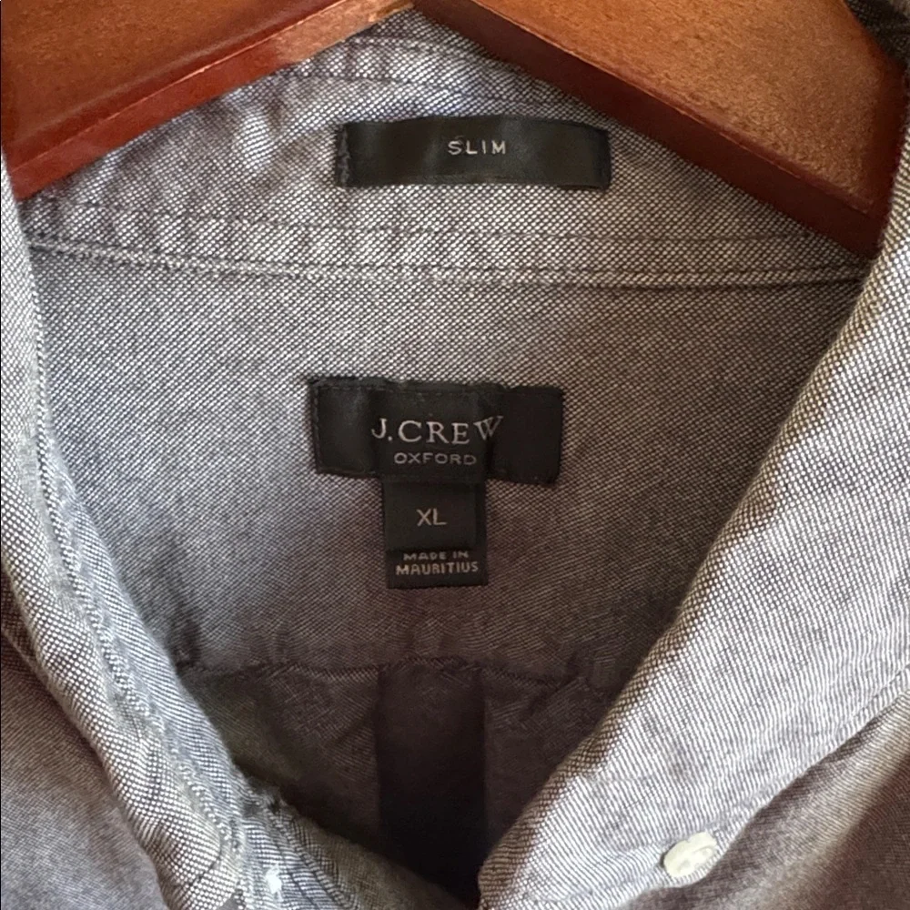 J. Crew Men's Gray and White Striped Button Down Shirt